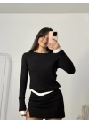 Kira Bisiklet Yaka Crop - Siyah