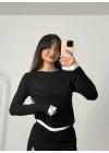 Kira Bisiklet Yaka Crop - Siyah