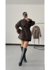 Kürk Detaylı Kaşe Kaban - Kahve