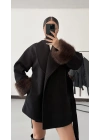 Kürk Detaylı Kaşe Kaban - Siyah