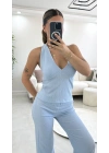 Lamia Sırt Dekolte Takım - Mavi