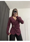 Larisa Tokalı Kruvaze Bluz - Bordo