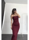 Leila Straplez Elbise -Bordo