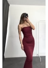 Leila Straplez Elbise -Bordo