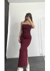 Leila Straplez Elbise -Bordo