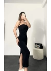 Leila Straplez Elbise -Siyah