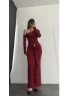 Lena Tek Omuz Tokalı Elbise - Bordo