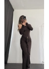Lena Tek Omuz Tokalı Elbise - Kahve