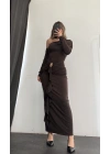 Lena Tek Omuz Tokalı Elbise - Kahve