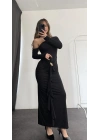 Lena Tek Omuz Tokalı Elbise - Siyah