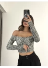 Leopar Corseli Crop - Beyaz