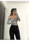 Leopar Corseli Crop - Beyaz