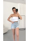 Lexi Gloplu Crop - Beyaz