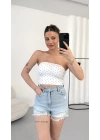 Lexi Gloplu Puantiyeli Crop - Beyaz