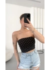 Lexi Gloplu Puantiyeli Crop - Siyah