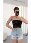 Lexi Gloplu Puantiyeli Crop - Siyah
