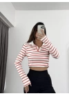 Lexi Polo Yaka Crop - Kırmızı