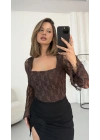 Lidya Dantel Bluz - Kahve