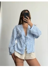Lilia Keten Ceket - Mavi