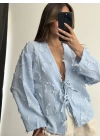 Lilia Keten Ceket - Mavi