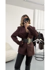 Lilith Kemerli Blazer Ceket - Bordo