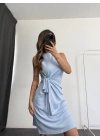 Linda Bağlama Detay Elbise - Mavi