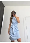 Linda Bağlama Detay Elbise - Mavi