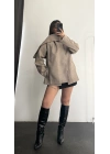 Lisa Şal Yaka Kaşe Kaban - Bej