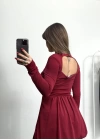 Liz Sırt Dekolte Elbise - Bordo