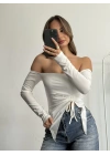 Loli Kayık Yaka Crop - Beyaz