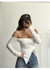 Loli Kayık Yaka Crop - Beyaz