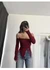 Loli Kayık Yaka Crop - Bordo