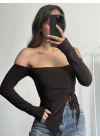 Loli Kayık Yaka Crop - Kahve