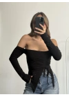 Loli Kayık Yaka Crop - Siyah