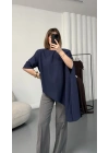 Lora Asimetrik Bluz - Lacivert