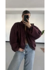 Maira Oversize Süet Ceket - Bordo