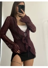 Martha Bağlamalı Dantel Bluz - Bordo