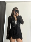 Martha Bağlamalı Dantel Bluz - Siyah