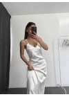 Maxi Saten Elbise - Beyaz