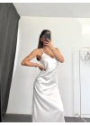 Maxi Saten Elbise - Beyaz