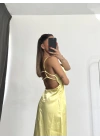 Maxi Saten Elbise - Sarı