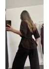 Maya Sırt Detay Modal Bluz - Kahve