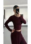 Mayte Yanı Büzgülü Takım - Bordo
