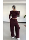 Mayte Yanı Büzgülü Takım - Bordo