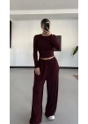 Mayte Yanı Büzgülü Takım - Bordo