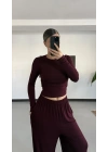 Mayte Yanı Büzgülü Takım - Bordo