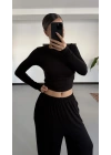 Mayte Yanı Büzgülü Takım - Siyah