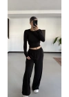 Mayte Yanı Büzgülü Takım - Siyah