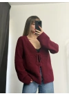 Melita Bağcıklı Hırka - Bordo