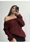 Melody Kayık Yaka Kazak - Bordo